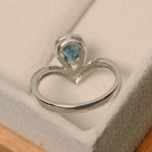 1CT Pear Cut Lab-Created London Blue Topaz &amp; Cz Wishbone Engagement Ring in 925 - £72.37 GBP