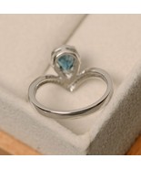 1CT Pear Cut Lab-Created London Blue Topaz &amp; Cz Wishbone Engagement Ring... - £71.72 GBP