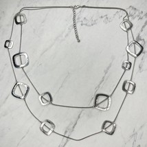 Chico&#39;s Silver Tone Double Strand Hammered Square Station Necklace - £15.77 GBP