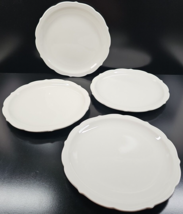 4 Syracuse China White Scalloped Large Dinner Plates Set Vintage Restaurant Ware - £85.87 GBP