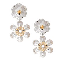 Beautiful Two Tone 3D Silver Flower Dangle Drop Post Back Floral Women&#39;s Earring - £30.84 GBP