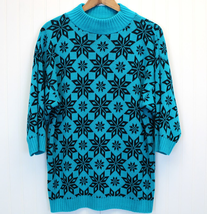 Vintage 80s Garland Womens 18 Sweater Mock Neck Turquoise Snowflakes Mad... - £19.24 GBP