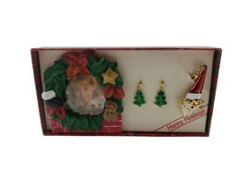 Vintage Robinson-May Christmas Holiday Pin Brooch Earrings &amp; Picture Frame Gift - £15.51 GBP