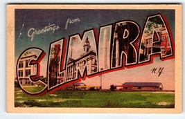 Greetings From Elmira New York Large Big Letter Linen Postcard NY Dexter 1944 - £9.27 GBP