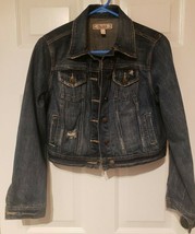  Womens Decree Distressed Blue Denim Jean Jacket Size Large - £12.07 GBP