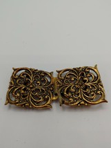 Vintage Gold Tone Pair Of Square Ornate Buckles 1x1 - £16.76 GBP
