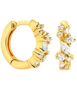 925 Sterling Silver Ear Needle Hoop Earrings Crystal Circle Small Huggie... - $7.67 CAD
