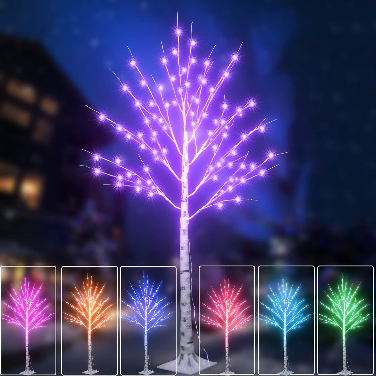 Outdoor Colorful Lighted Birch Tree For Christmas Decoration 5Ft, Color Changing