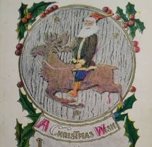 Santa Claus Green Suit Old World Reindeer Christmas Postcard H B Spencer 1915 - £46.98 GBP