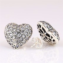 S925 Sterling Silver Big Sparkling Pattern Heart Single Stud Earring Clear CZ  - £15.10 GBP+