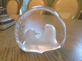 MATS JONASSON CRYSTAL GLASS PAPERWEIGHT DOVES HANDMADE SWEDEN SIGNED NUM... - $441.93 MXN