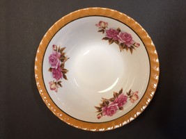 Vintage Small Serving Bowl Floral Roses Design w/Shimmery Gold Color Tri... - $5.13