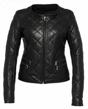 Women Black Leather Jacket Casual Slim Jacket Genuine Lambskin Zipper Jacket - £84.08 GBP