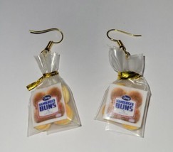 Hamburger Bun Package Earrings Gold Tone Wire Baked Bread Barbecue Fun Gift - £6.75 GBP