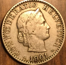 1901 Switzerland Confoederatio Helvetica 20 Rappen Coin - £1.95 GBP