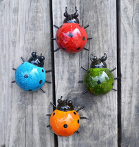GIFTME 5 Metal Garden Wall Art Decorative Set of 4 Cute Ladybugs Outdoor... - $46.99