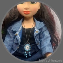 Turquoise Bead Silver Tone Simulated Watch Doll Necklace  • 18 Inch Doll Jewelry - £7.81 GBP