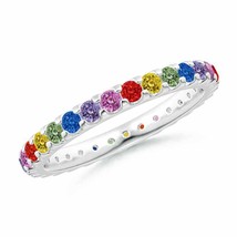 ANGARA Spectra Prong-Set Round Multi-Sapphire Eternity Band in 14K Solid... - £559.14 GBP