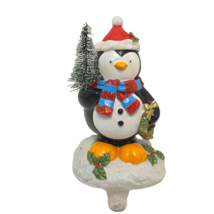 Vintage Christmas Penguin Stocking Holder Resin and Metal Glitter 7x4.5 ... - $18.00