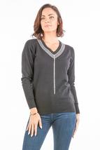 HSA Women&#39;s Knit Solid Black/Gray V-Neck Long Sleeves Sweater Pullover (... - £52.39 GBP