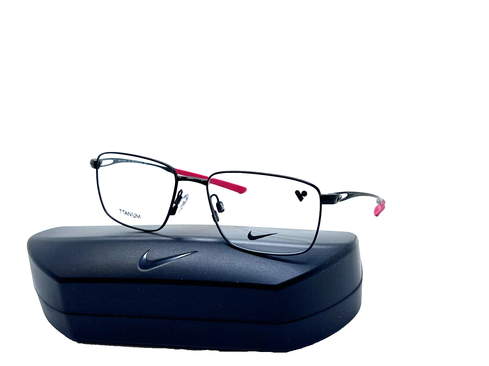 NEW NIKE MEN'S 88689549 BLACK /RED OPTICAL Eyeglasses FRAME 55-17-145MM TITANIUM