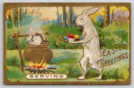 Easter Greetings Anthropomorphic Bunny Rabbit Serving Eggs Postcard O25 - £11.76 GBP