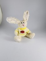 Hug Fun Jointed Plush Bunny Rabbit yellow Sweater mushroom 1999 Stuffed Animal - £9.87 GBP