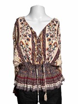 Gypsy Love Boho Blouse Shirt Peasant Top Long Sleeve Floral Large - PD - £12.69 GBP