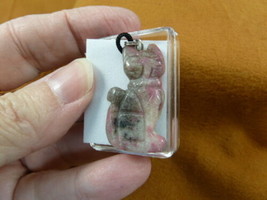 (ann-cat-17) Pink gray Cat gemstone carving PENDANT necklace Fetish love... - $12.19