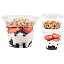 9 Oz Clear Plastic Parfait Cups With Insert 3.25Oz &amp; Flat Lids No Hole - (50 Set - £26.58 GBP