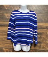 Crown &amp; Ivy Shirt Womens XL Blue Striped Long Sleeve Vintage Wash Nautic... - $12.02 CAD