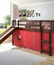 Lucas Low Loft Bed with Slide &amp; Red Tent - £553.16 GBP
