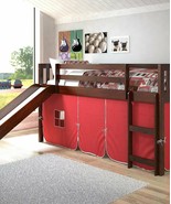 Lucas Low Loft Bed with Slide &amp; Red Tent - £541.04 GBP