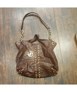 $448 Michael Kors Astor Uptown studded hobo brown leather chainlink shou... - $34.64