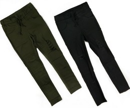 New Boutique Ripped Jogger Ankle Pants Olive Green Black Pocket Drawstring S - £11.93 GBP