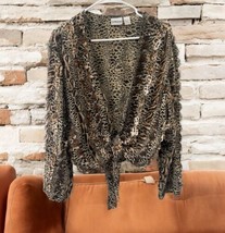 Chicos 100% Silk Animal Print Front Tie Wrap Blouse SIZE 3 leopard cheetah Shrug - £22.13 GBP