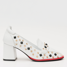 The Infanta White Spike Leather Block Heel Pump Women Shoe image 8