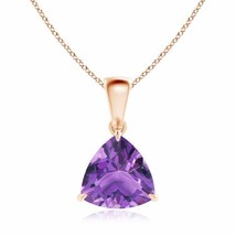 ANGARA Claw-Set Trillion Amethyst Solitaire Pendant in 14K Solid Gold | 18&quot;Chain - £299.81 GBP