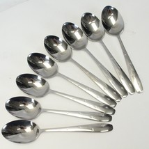 Wallace Bright Star Oval Soup Spoons 7 1/2&quot; Glossy Stainless Lot of 8 - £32.99 GBP