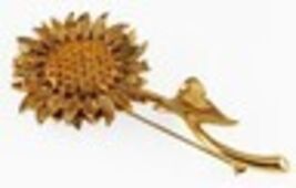 Carolee Costume Brooch Gold-Plated Sunflower with Orange Crystals - $52.45