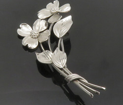 HARRY S. BICK 925 Sterling Silver - Vintage Shiny Flowers Brooch Pin - BP5421 - £37.80 GBP