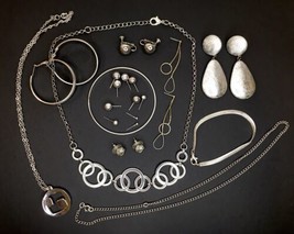 Vintage to Now Silver Tone Jewelry Lot (Loose Earrings Have NO Backs) - £15.81 GBP