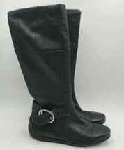 Tod&#39;s Tall Boots Size 8 Womens Black Leather Pull On Knee High Buckle - £221.03 GBP
