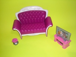 Barbie Doll Purple Couch  Flat screen TV stand for Glam house Furniture Y2K - £12.58 GBP
