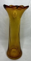 Vintage Murano Art Glass Amber Vase Fluted Stretch Swirl Pattern - $111.21