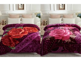 Purple Rose - Queen Mink Blanket Korean Style Reversible Tiger Blanket - £63.19 GBP