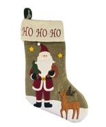 Tweed and Felt Santa Design Christmas Holiday Stocking HO HO HO - $14.78