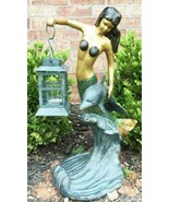 Ebros Garden Ocean Mermaid Goddess Holding Candle Lantern Aluminum Statu... - £120.34 GBP