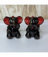 Vintage Black Elephant Salt and Pepper Shakers Japan Red Ears Cute Colle... - $12.00
