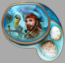 Hand Painted One of a Kind Russian Lacquer Box &quot;Pirate and the Sea&quot; - £564.45 GBP